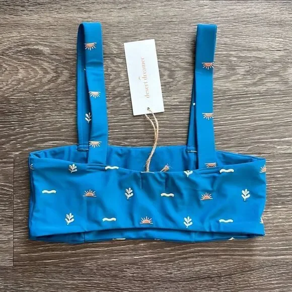 🐿️ NWT Urban Outfitters Desert Dreamer Teal Blue Embroidered Bikini Top Small - Picture 4 of 4